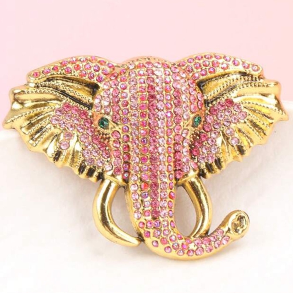 Cubic Zirconia Pink Elephant Brooch